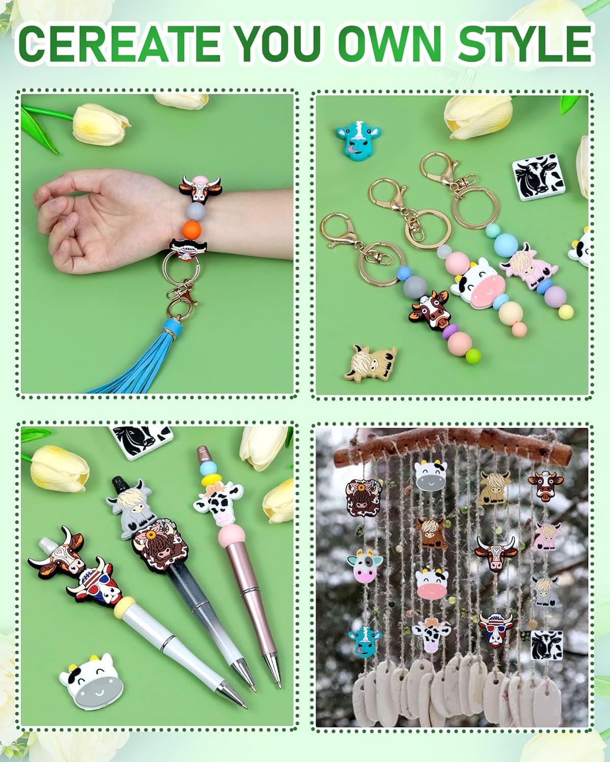 14PCS FIVEIZERO Cow Focal Beads and Animal Silicone Beads for Keychains, Bracelets, and Various Crafts, Includes Cow Designs for DIY Projects, Pens and Accessories - Image 5
