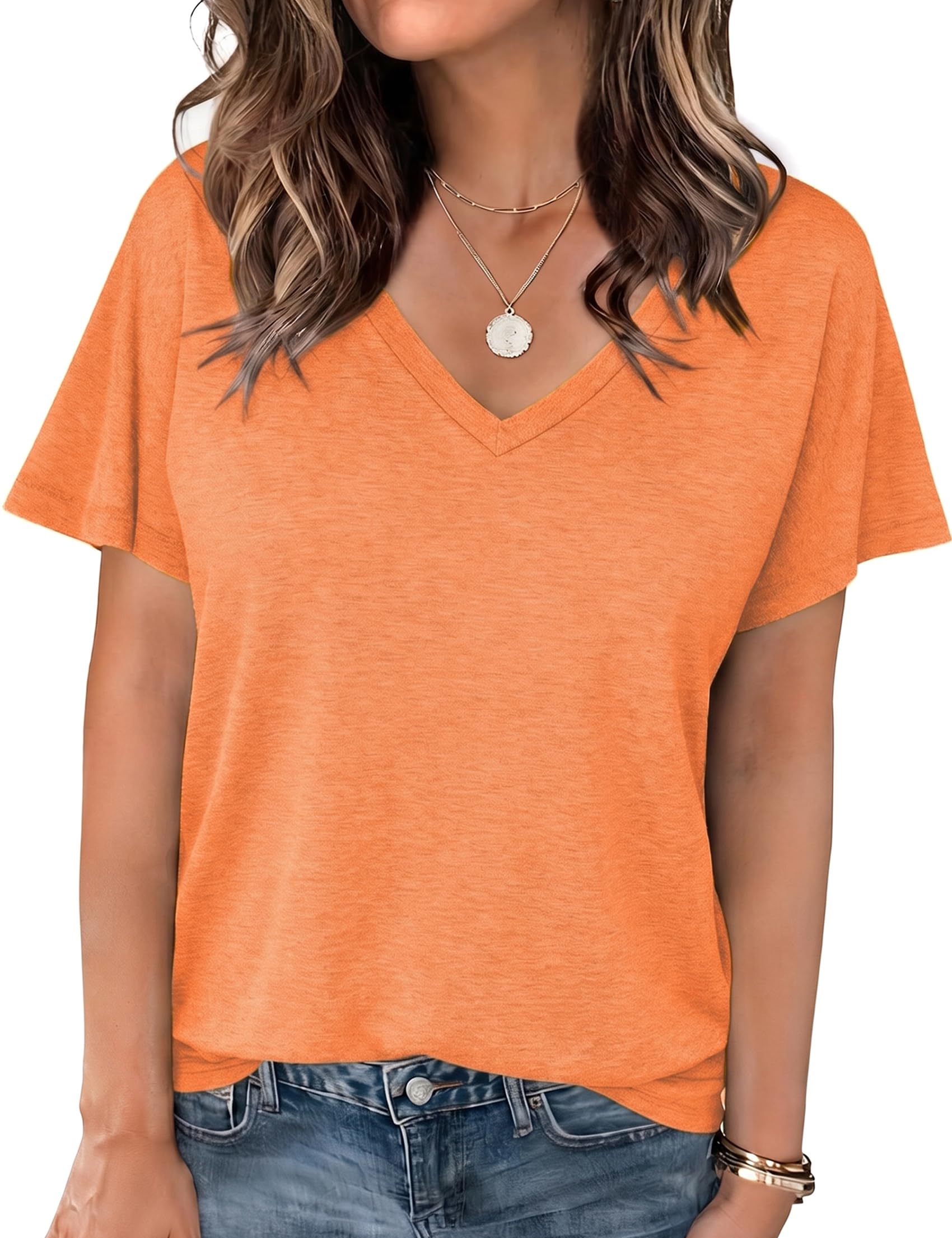 Crewhpo T Shirt Damen Kurzarm Einfarbige Shirts Sommer Basic Shirt Kurzärmeliges Casual Top Stretch Baumwolle Oberteile Lockeres Elegant