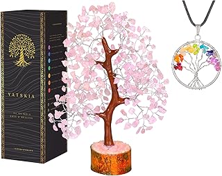 Rose Quartz Crystal Tree - Bonsai Tree of Life - Pink Room Decor - Spiritual Decor - Desk Decorations for Women Office - Gemstones and Crystals - Stones and Crystals - Money Tree - Good Luck Charms…