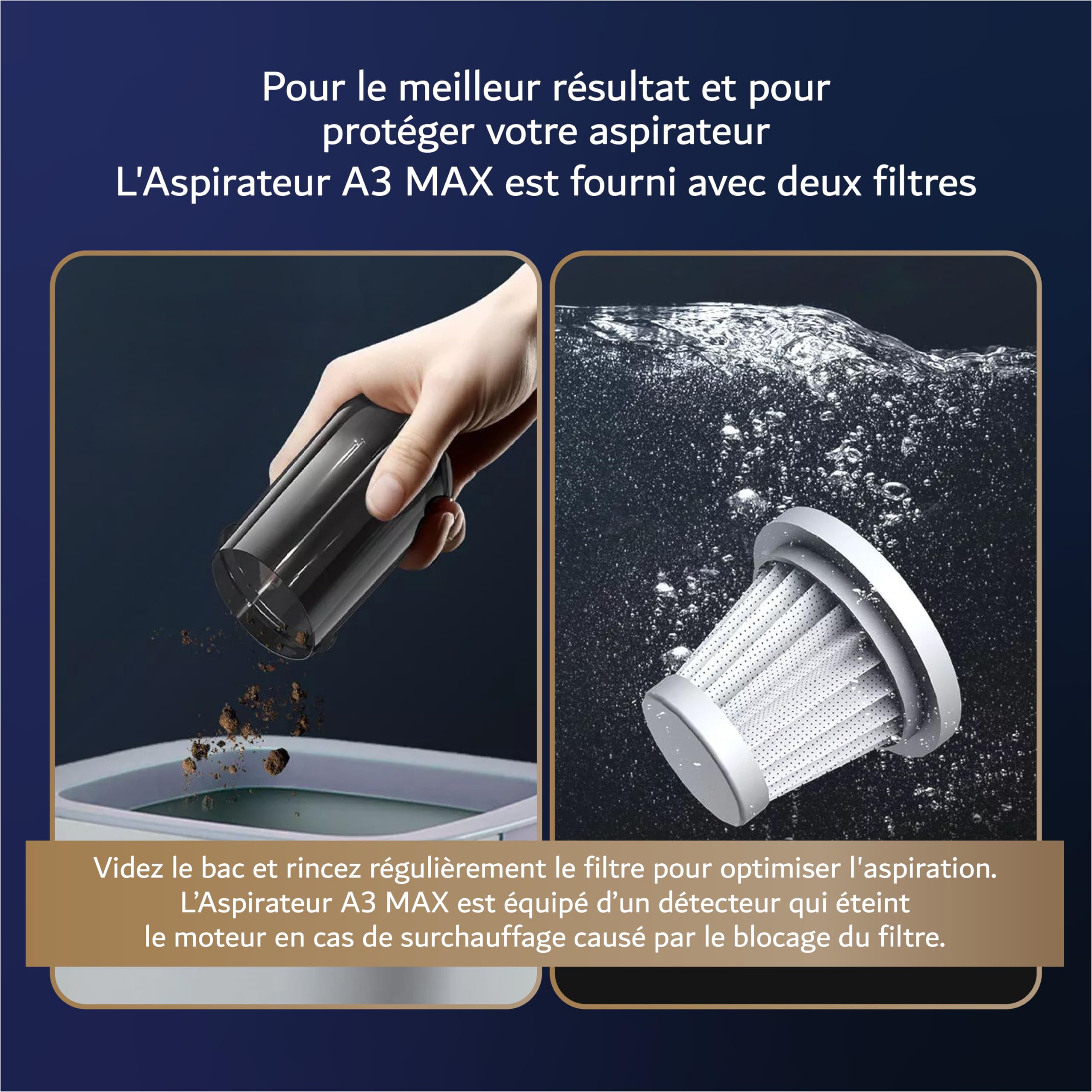 A3 MAX Mini Aspirateur Souffleur, Aspirateur Voiture à main Vacuum sans fil, batterie amovible rechargeable USB. Moteur 120W. Deux vitesses adaptées pour voiture bureau PC maison vétérinaire.