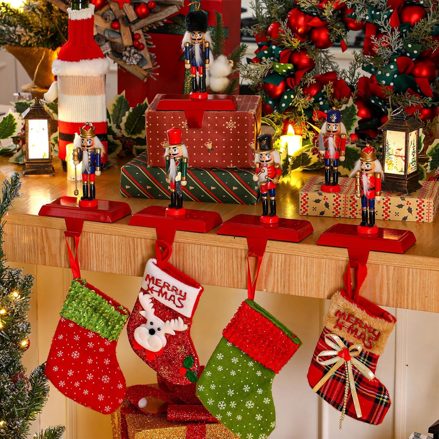 Ceenna 6 Sets Christmas Stocking Holders for Mantle Nutcracker Xmas Stocking Hooks Hanger Fireplace Hooks Christmas Decoration Mantle Hangers for Fireplace