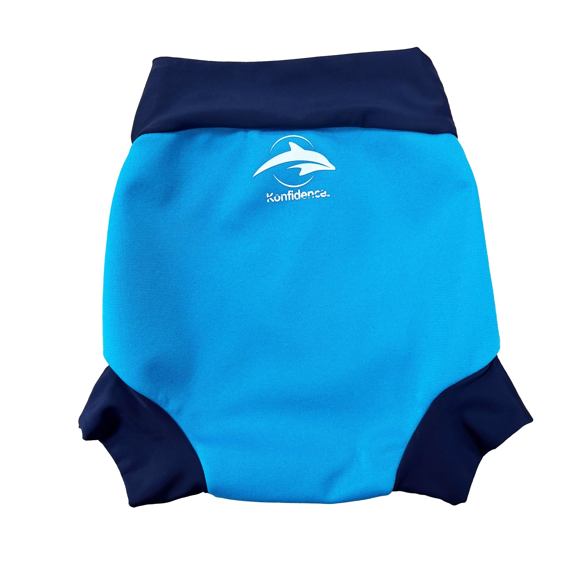Konfidence Splashy Nappy – Reusable Eco-Friendly Swim Nappy Cover Made Using Recycled Plastics (3–36mths) Leak Proof Design - Machine Washable (Cyan/Navy, 3-6 Months)