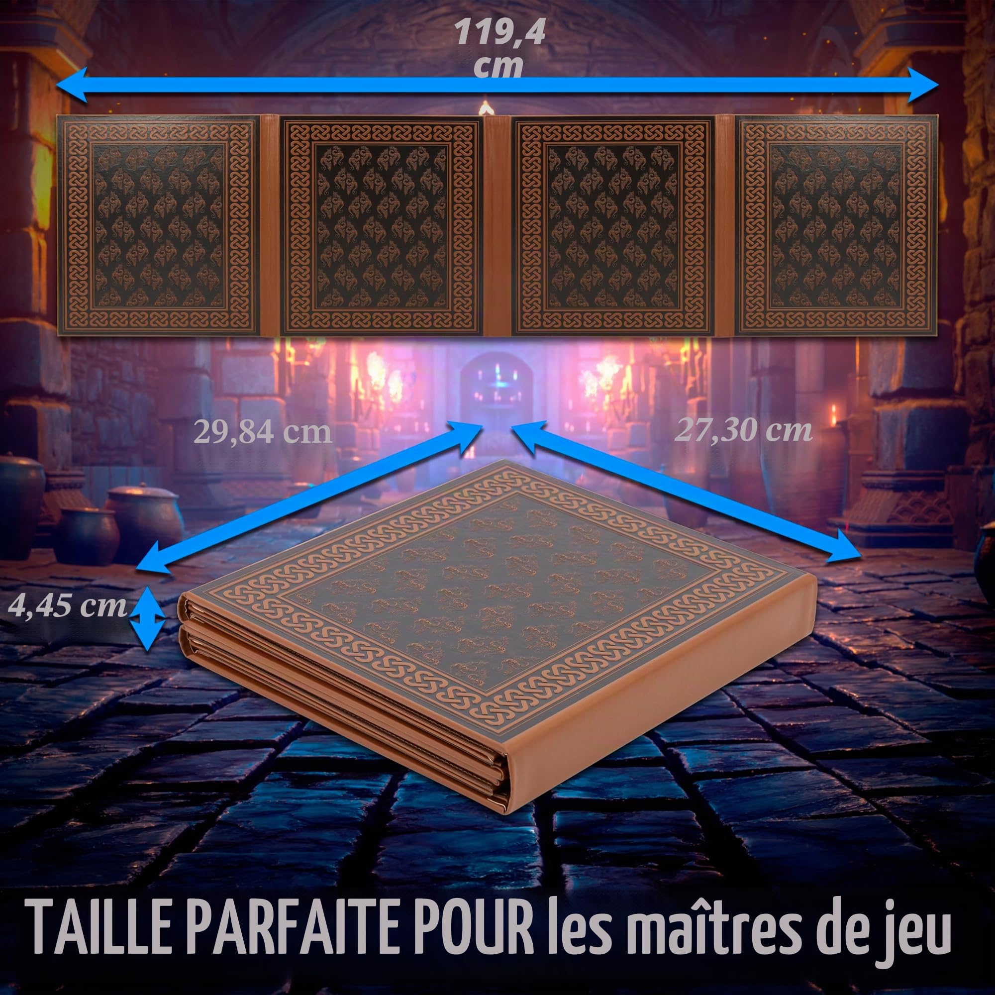 CASEMATIX DM Écran en Faux Cuir à 8 Panneaux Deluxe GM - Écran Pliable en Huit Panneaux pour Dungeon Master avec 2 Panneaux Basculants et Pochettes Effaçables à l'Eau pour TTRPG, Inserts Non Inclus