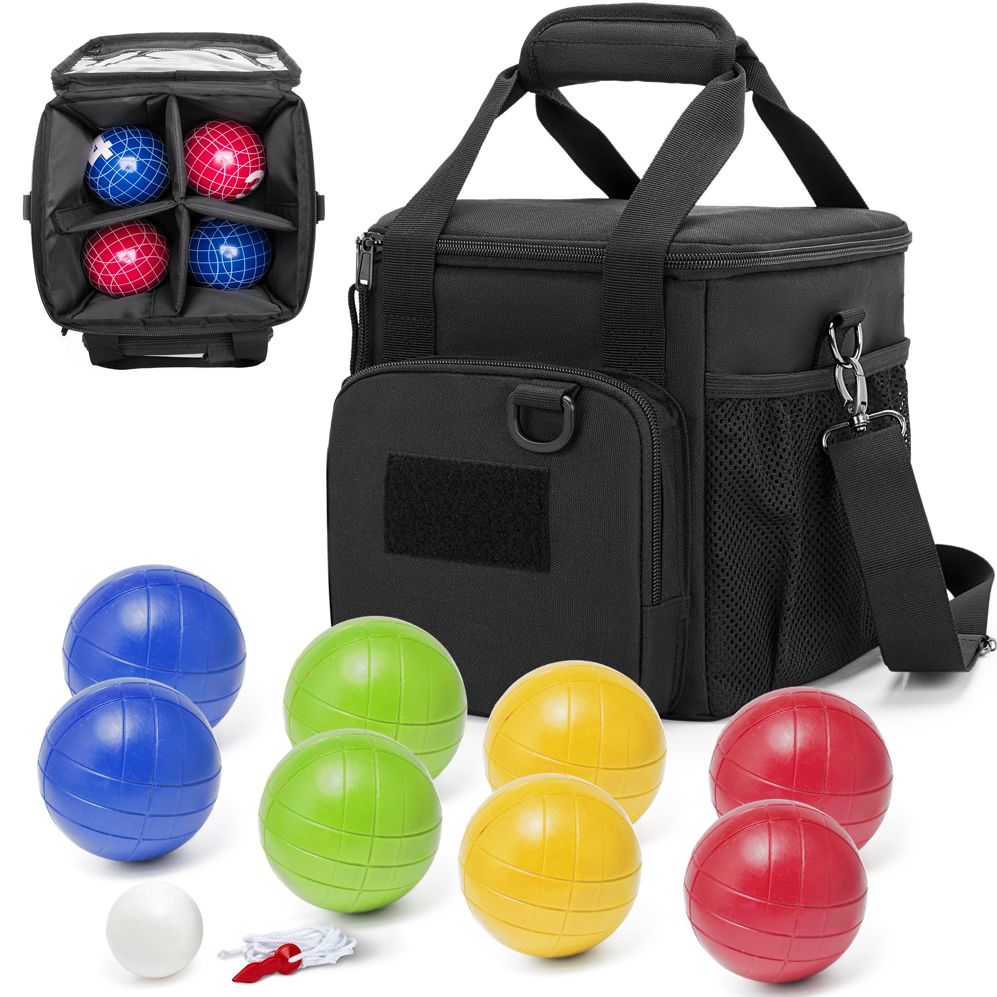 DSLEAF Borsa per bocce, può contenere fino a 8 bocce, borsa portatile per bocce con tasche multiple e tracolla staccabile (solo borsa, palline escluse)
