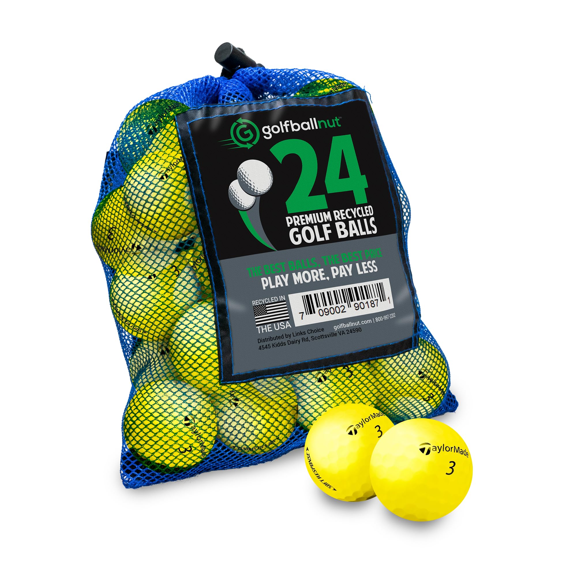 GolfBall Nut Used and Certified Recycled for Taylormade Soft Response Mint 5A Quality Yellow 24 Golf Balls Mesh Bag Included
