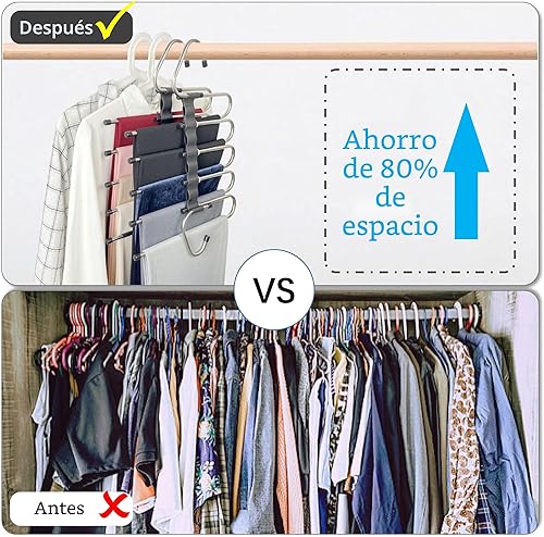 Miniatura 2 de Perchas mágicas para pantalones que ahorran espacio, paquete de 2 para armario, múltiples capas, multifuncional, organizador para pantalones