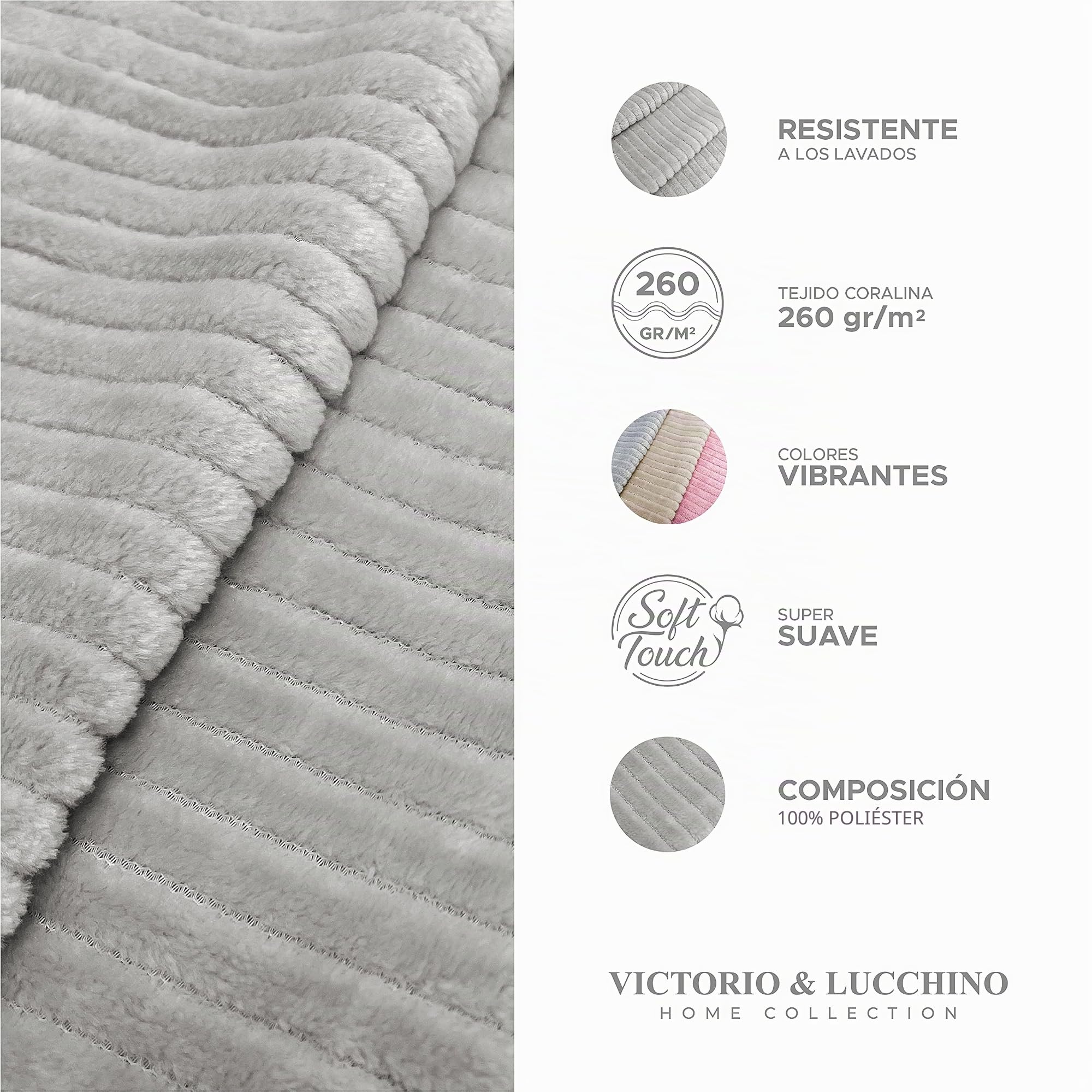 Victorio & Lucchino Juego de Sábanas Coralina Canale, térmica para Invierno - Modelo Adriana (Gris, 105 cm)
