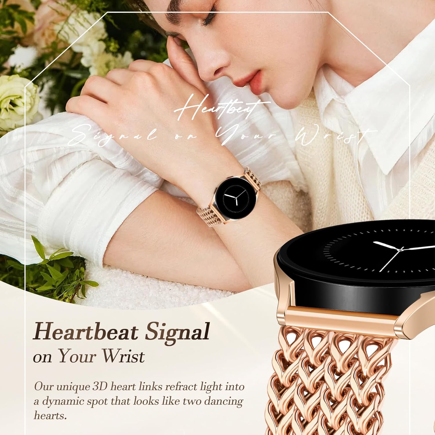 JR.DM Starlight Metal Watch Band Women 20mm Dressy Strap Stainless Steel Chain Bracelet Compatible with Samsung Galaxy Watch 7/6/5/4/Active 2/4 6 Classic/5 Pro/FE 40mm 42mm 43mm 44mm 45mm 46mm 47mm