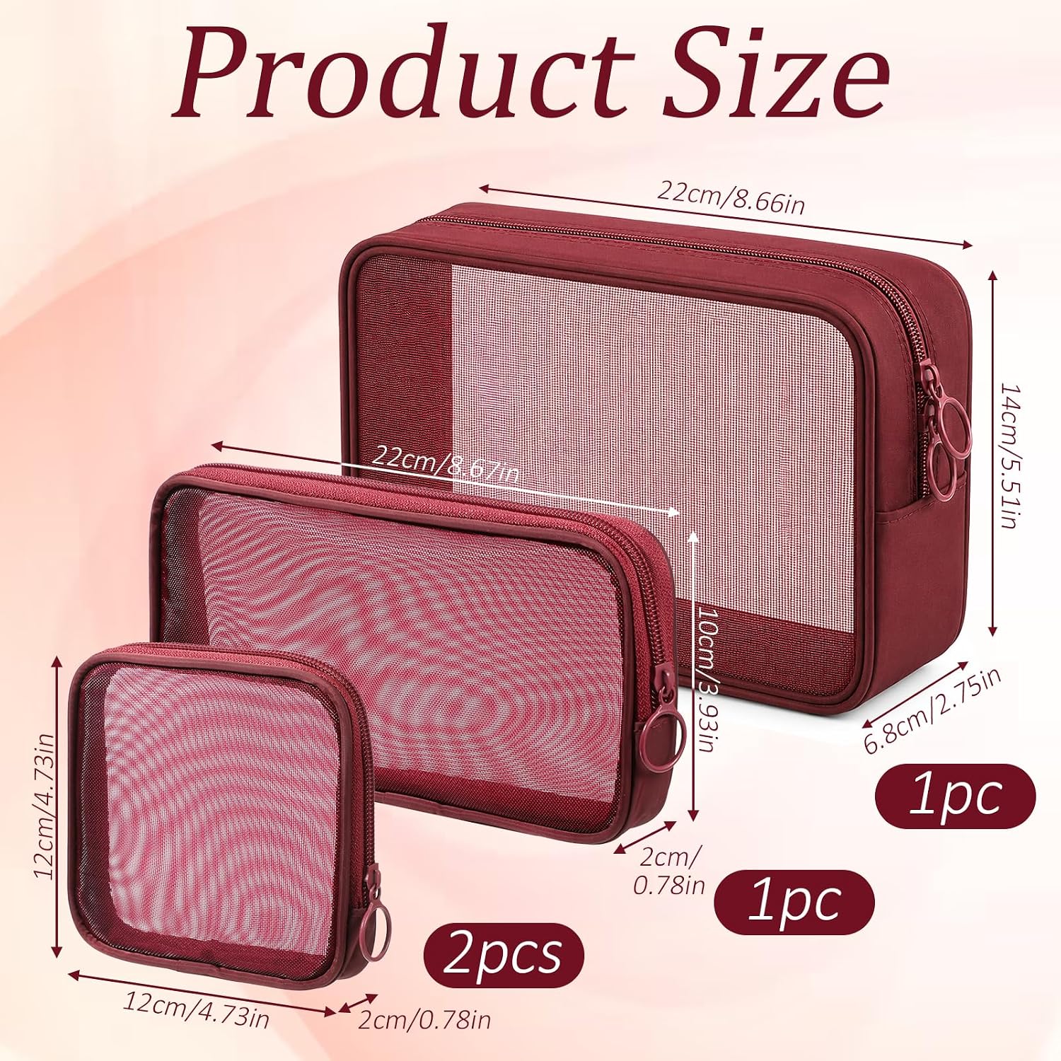 SynHHergyx 4 Pcs Purse Organizer Pouches Red Mesh Makeup Bag Cosmetic Bag image 2