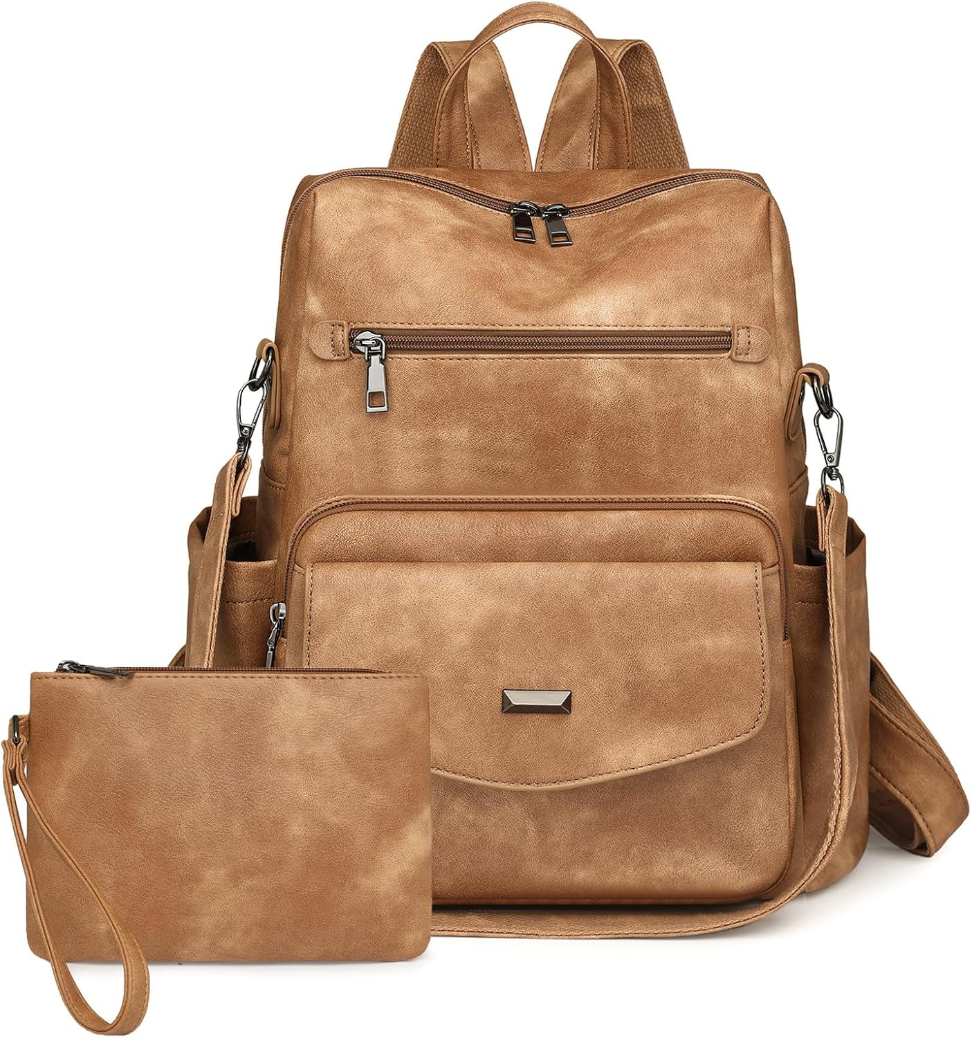 Womens Backpack Purse Fashion Pu Leather Anti-theft Large Travel Backpack Ladies Shoulder Bags Satchel Handbag (Apricot)