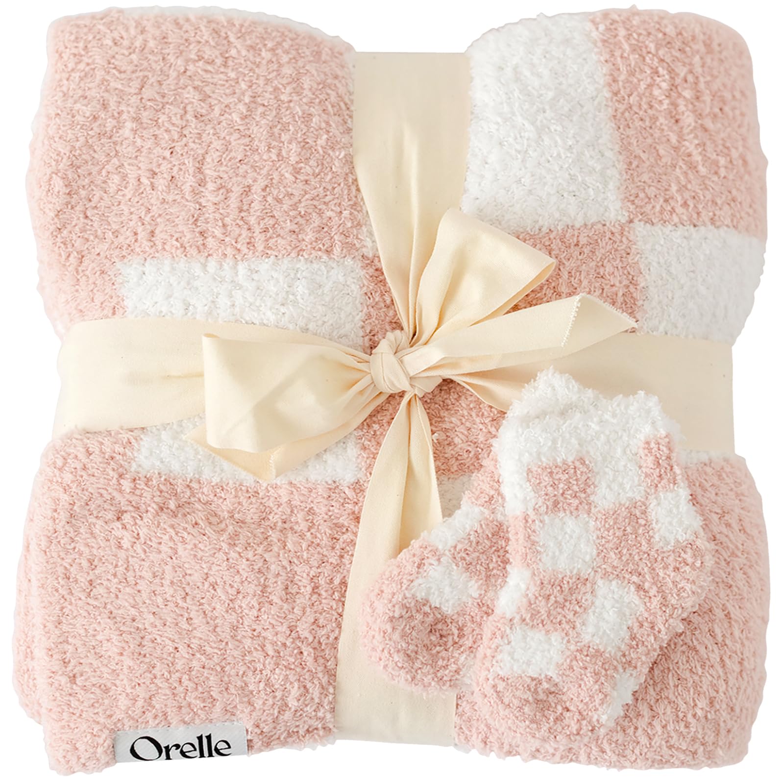 Orelle Checkered Baby Blanket Matching Socks Set Plush Baby Blanket Luxury Ultra-Soft Cozy Receiving Blanket Newborn Gift Registry