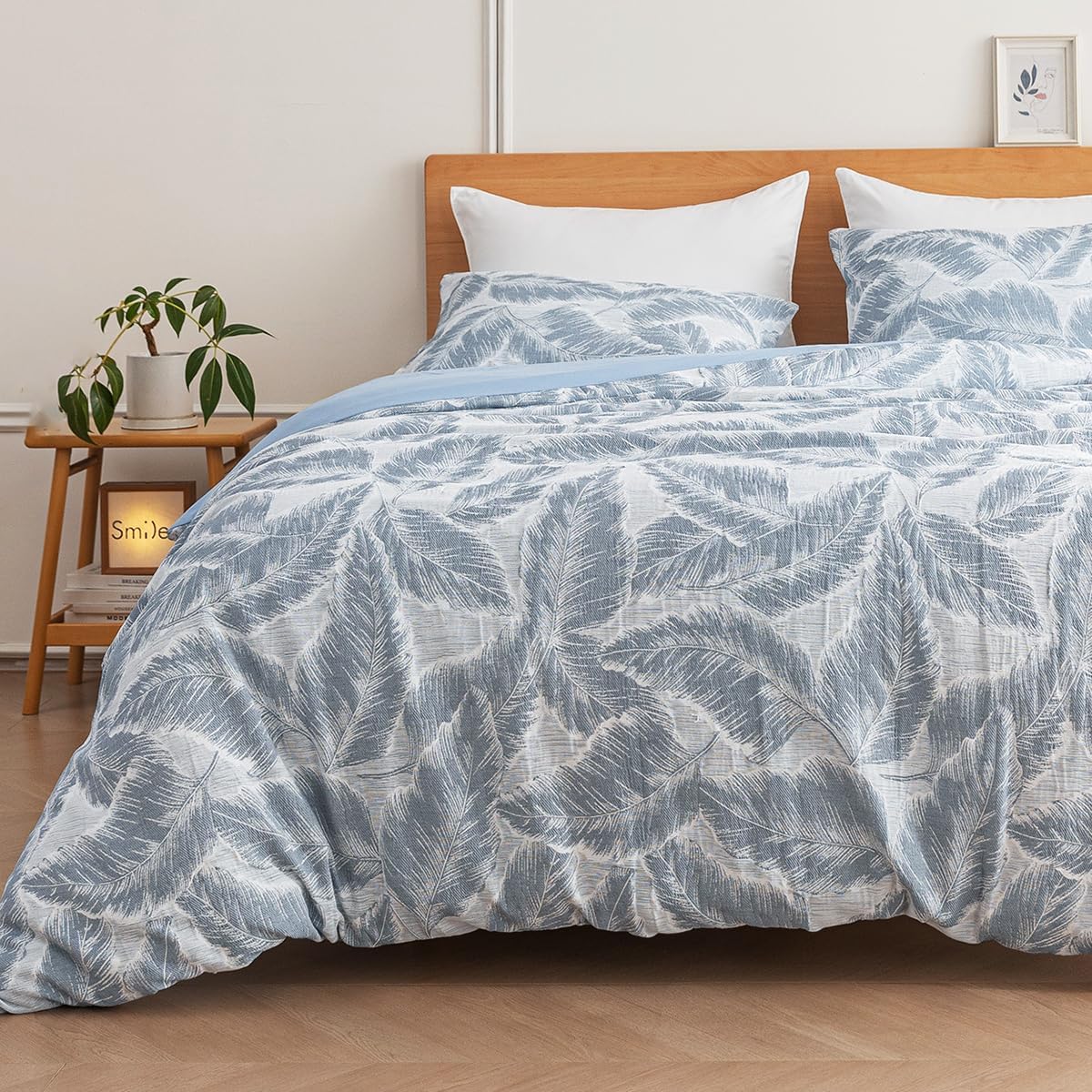 SLEEP ZONE Duvet Cover Set Queen, Luxury Jacquard Plant Sage Soft and Breathable 3 Pcs Comfy Bedding Set Duvet Cover with Zipper Closure and 2 Pillow Shams, Green