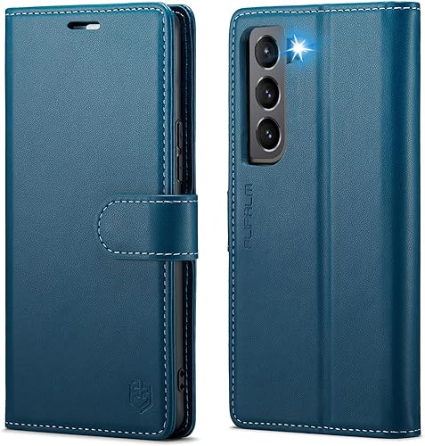 FLIPALM Funda tipo cartera para Samsung Galaxy S21 con bloqueo RFID, soporte para tarjeta de crédito, de piel sintética, función atril, protección a