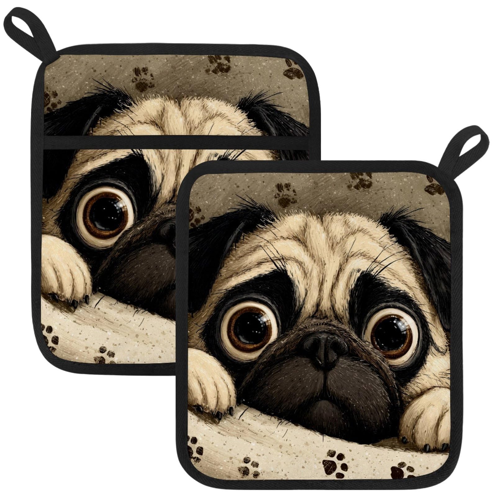 VAPOKF Pug Dog Kitchen Hot Pot Holder, Pot Holders Heat Resistant Pot Holder with Pocket Heat Resistant Trivets for Hot Pans Cotton Pot Mitts for Kitchen Cooking Baking