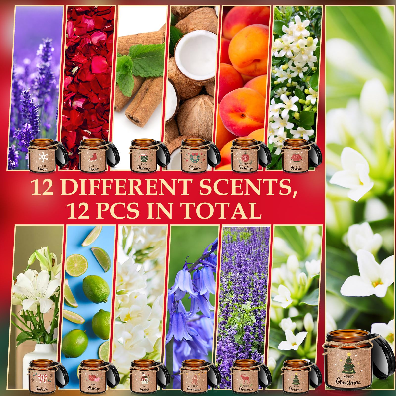 MTLEE 12 velas de Navidad perfumadas, regalos de Navidad para mujeres, velas de aromaterapia para el hogar, Navidad, cumpleaños, yoga (estilo bonito)