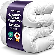 John Cotton 4 Seasons Duvet 135 x 200 cm – Elegant & Breathable 3-in-1 Allergy Sufferers Duvets for Summer and Winter | Oeko-Test Certified Quilt | Microfibre All-Season Duvet 135 x 200 cm