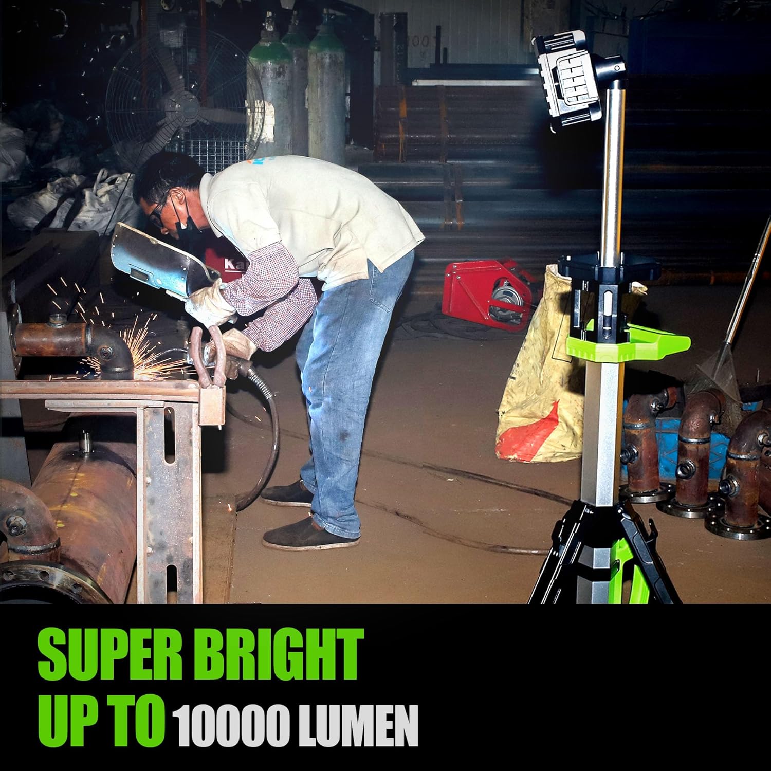Cordless 10000LM Heavy-Duty LED Work Light on Stand, 4 Modes Super Bright, 9000mAh Rechargeable Work Light with Folding Tripod, Multi-Angle Lighting for Jobsite, Camping, Automotive - Image 8
