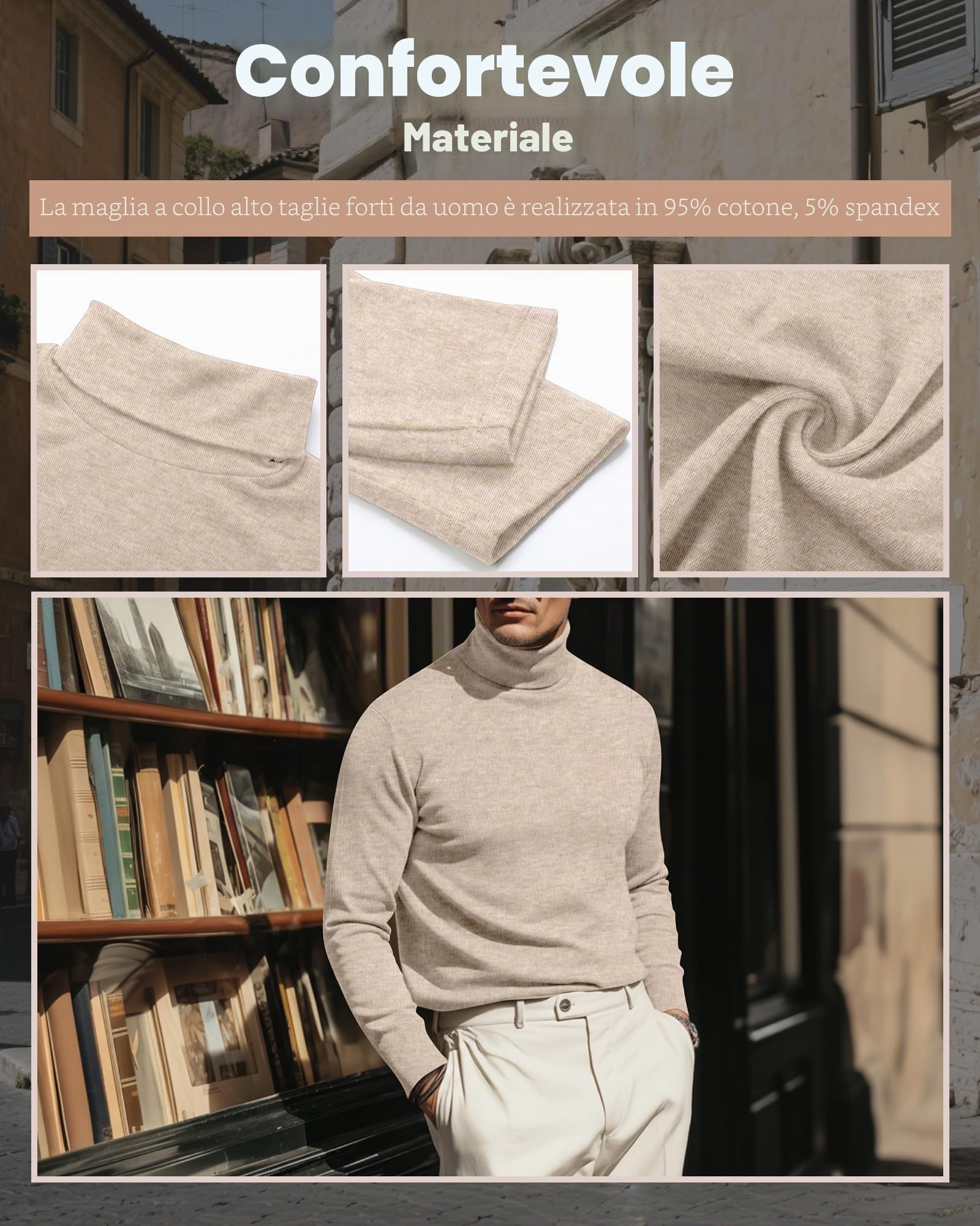 Ficerd Confezione da 3 Magliette a Collo Alto da Uomo Taglie Forti, Magliette a Maniche Lunghe in Cotone, Maglietta Ampia