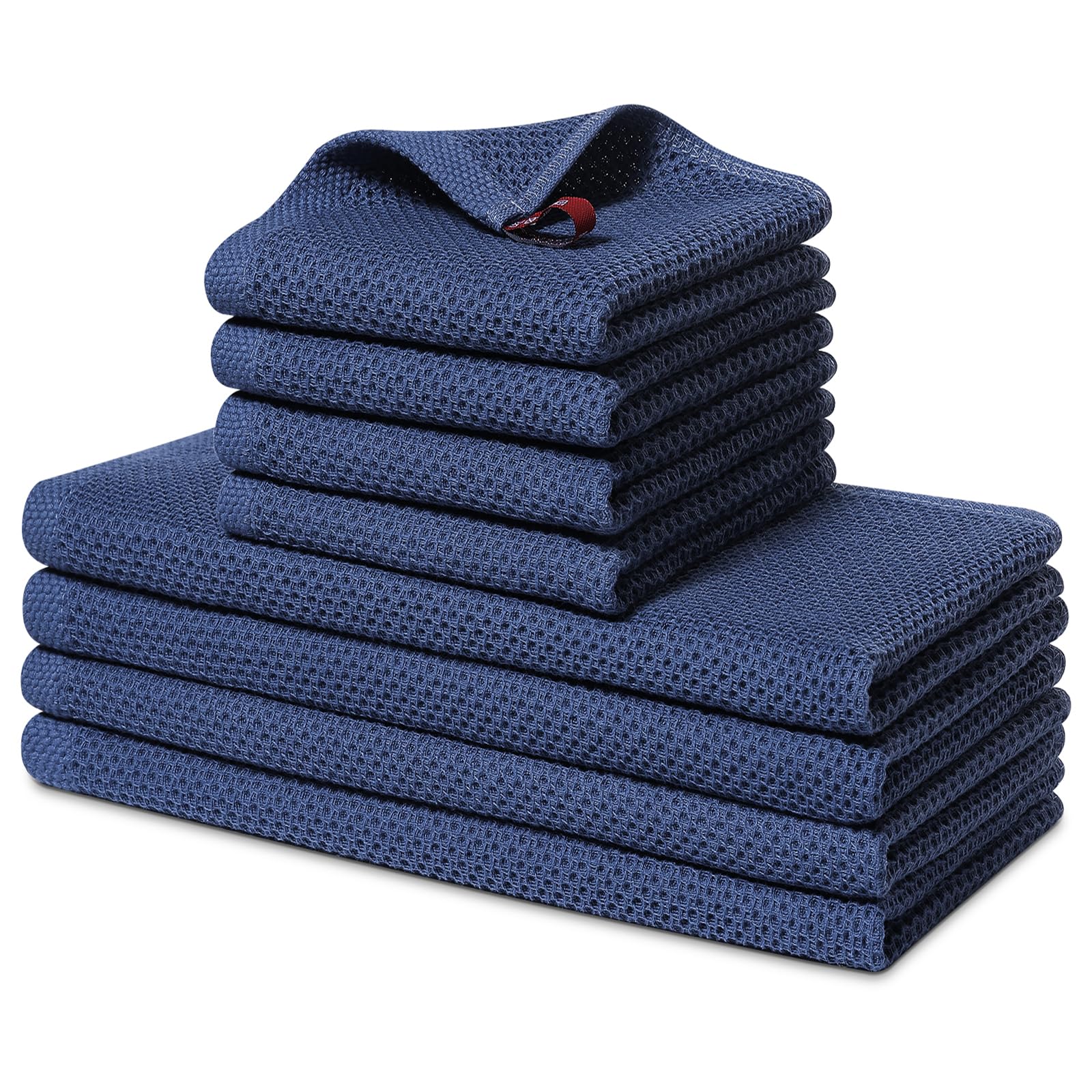 homaxy 100% cotton kitchen towels and dishcloths set, 12 x 12 inches and 13 x 28 inches, set of 8 bulk kitchen towels set, ultra soft absorbent dish towels for washing dishes, navy blue