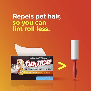 Bounce Pet Hair and Lint Guard Mega Dryer Sheets, Fresh Scent, 80 ct