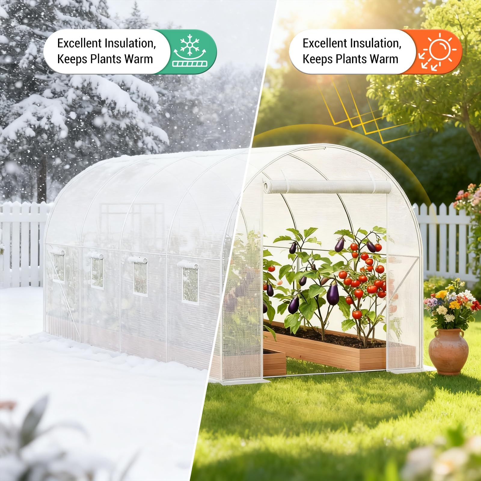 Garvee Invernadero de jardín túnel con Estructura de Acero galvanizado Robusto, Cobertura de Red PE 140 g Anti-UV, 8 Ventanas enrollables y Puerta Doble Cremallera, ventilación óptima, Ideal para