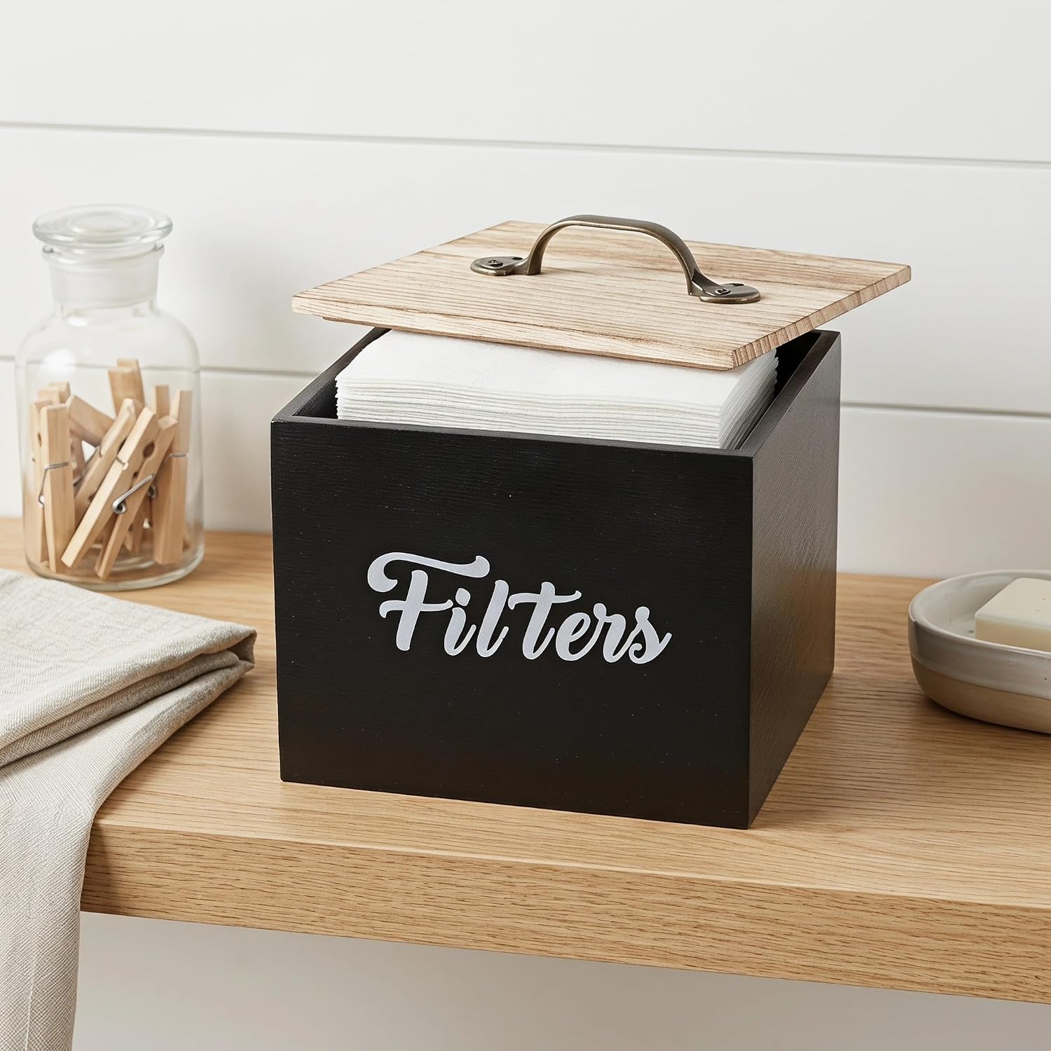 Wooden Dryer Sheets Storage Box with Lid for Laundry Room Organizer Rectangle Shape with Natural Finish No Slip Security Multi-purpose Laundry Storage Container for Scent Beads