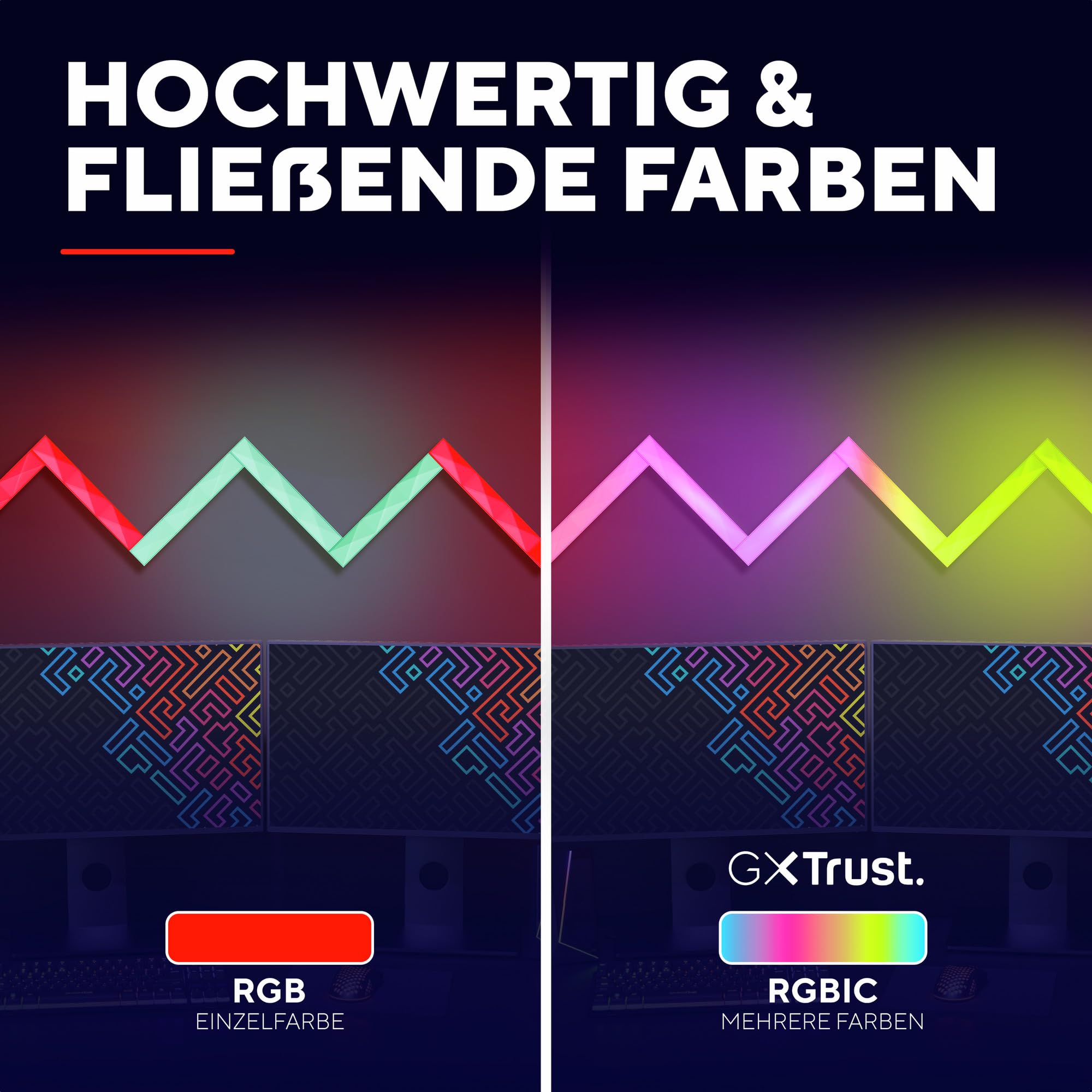 GXTrust 905 Vybz RGBIC LED Lightbar Gaming Deko, 9 LED Leiste Wandleuchte, 44 Lichtmodi, App Steuerung, Musik Sync, RGB Lampe Wandlichtleiste für Gaming Zimmer Gamer Room Setup