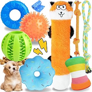 Juguetes para cachorros para dentición, paquete de 9 juguetes interactivos para perros pequeños, juguetes masticables para cachorros para aburrimiento con juguetes de cuerda, pelota de regalo