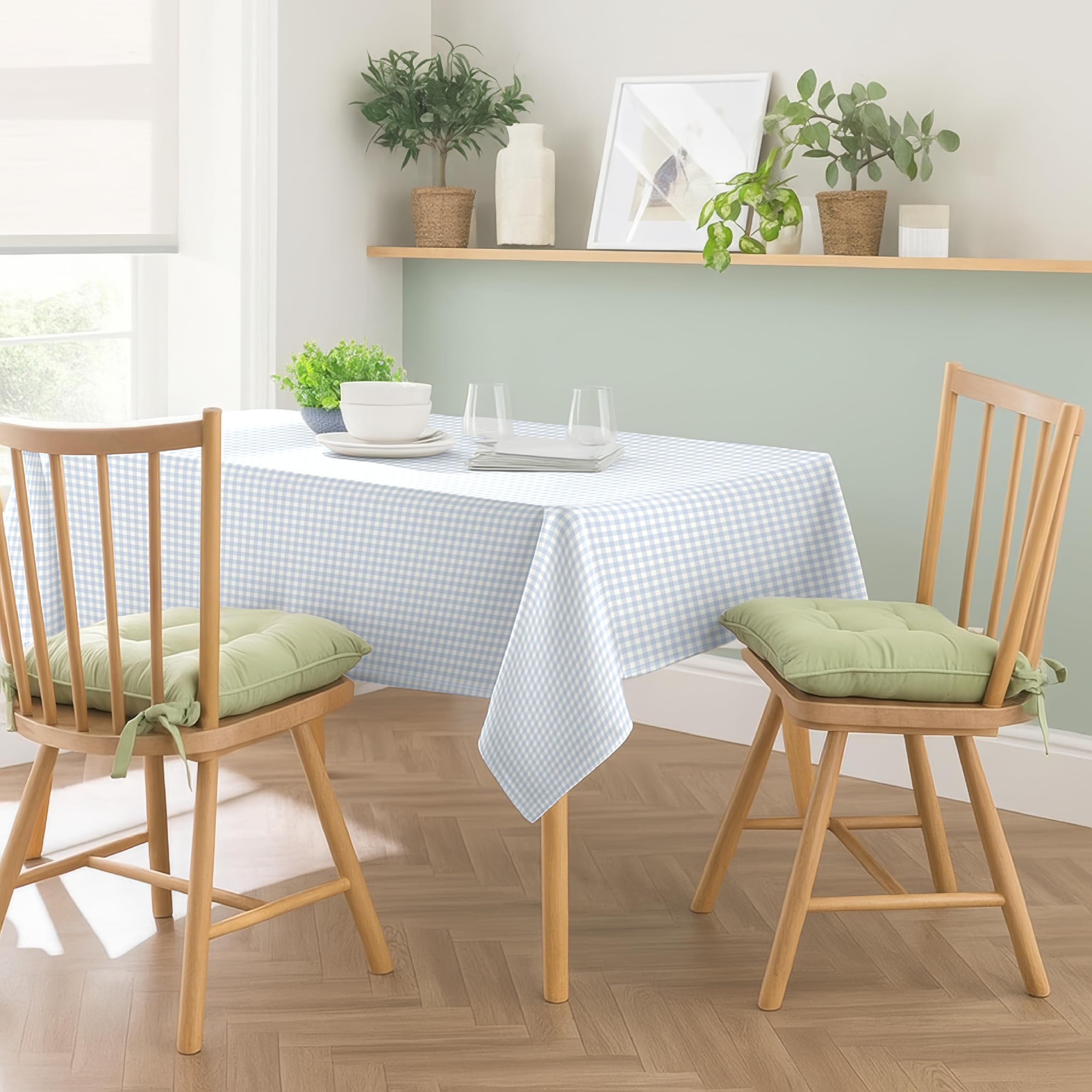 Casableu Gingham Checks Sky Blue Table Cloth for 6 Seater Dining Table | 52x72 Inch Rectangular Table Cover | Dust-Proof, Washable Fabric | Decorative Checkered Dining Table Cover for Home-image-36