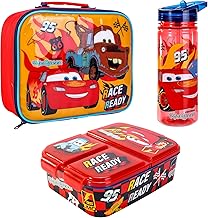 Disney Cars Kids Childrens Lunch Box Set – Insulated Lunch Bag, Multicompartment Lunch Box & 580ml Water Bottle - School Travel Lunch Food Set, BPA Free