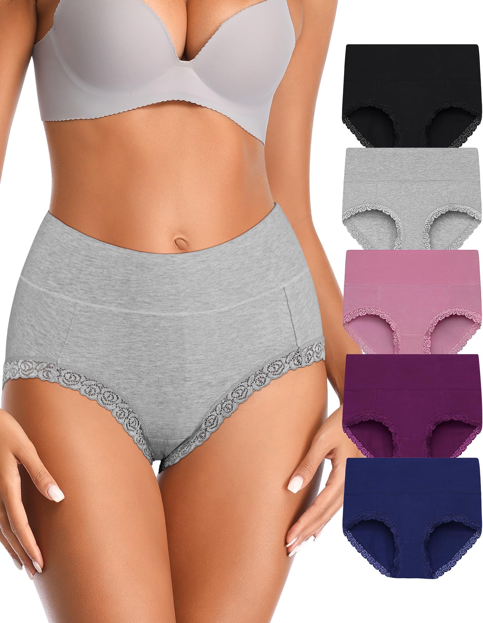 High Waisted Womens Underwear Cotton Underwear Full Coverage Briefs Stretch Breathable Ladies Panties 5 Pack