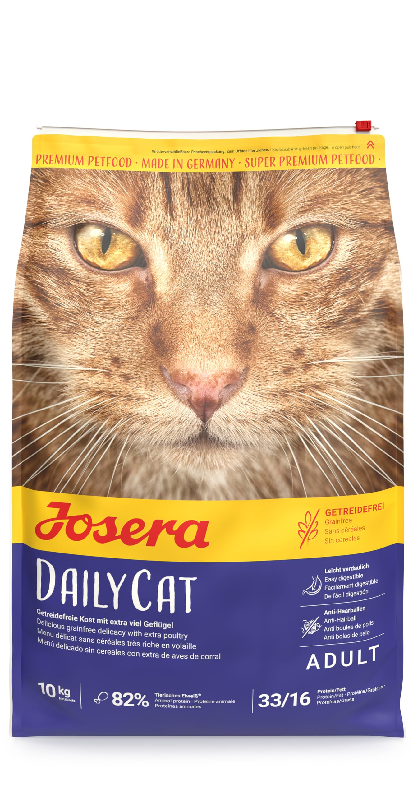 JOSERA DailyCat (1 x 10 kg) | Alimento para Gatos sin Cereales con Aves de Corral, Hierbas y Frutos | Alimento seco Gatos Adultos | 1 Unidad