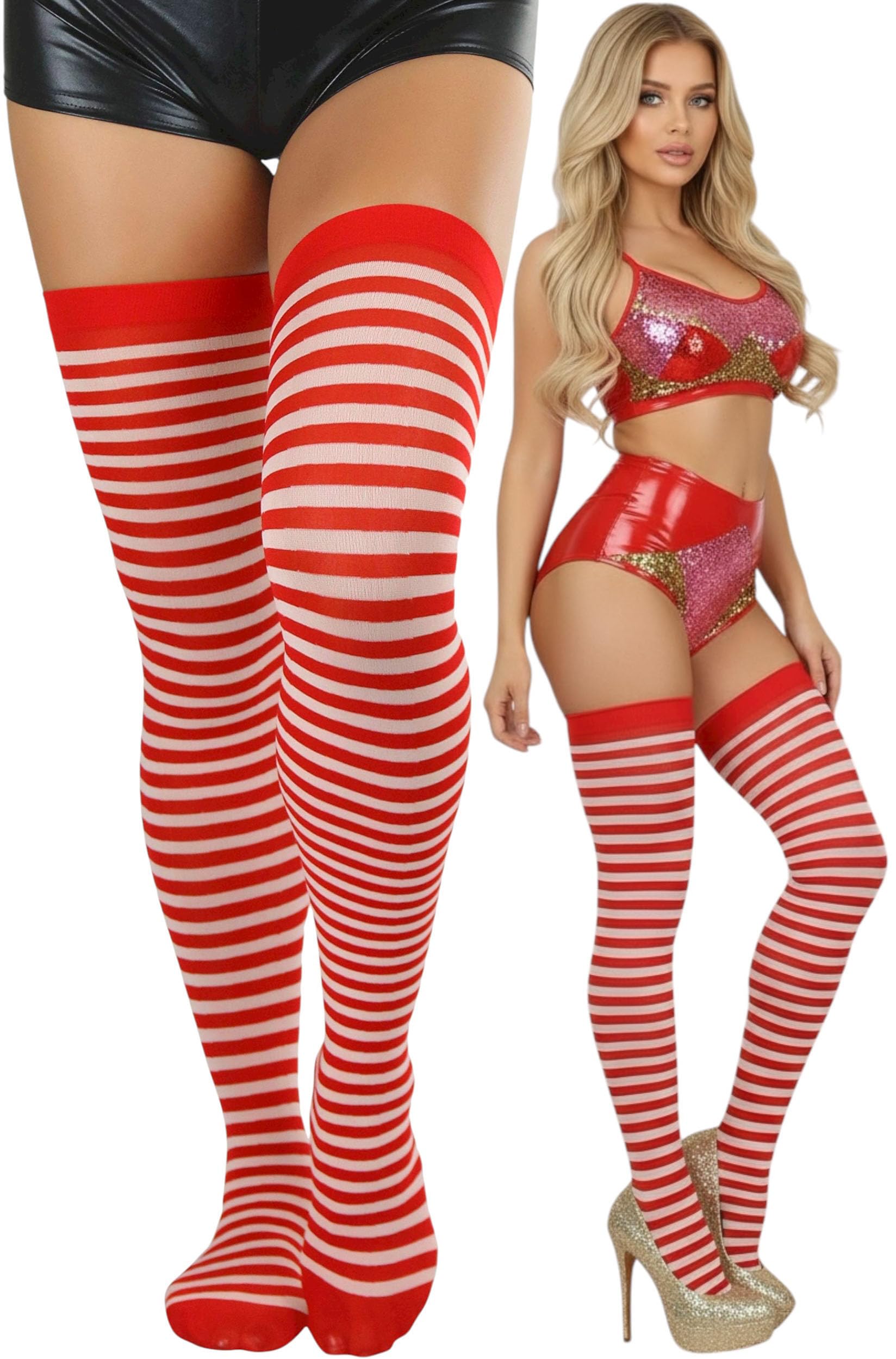 ToBeInStyle Women’s Opaque Hosiery Thin Striped Thigh High Long Stocking