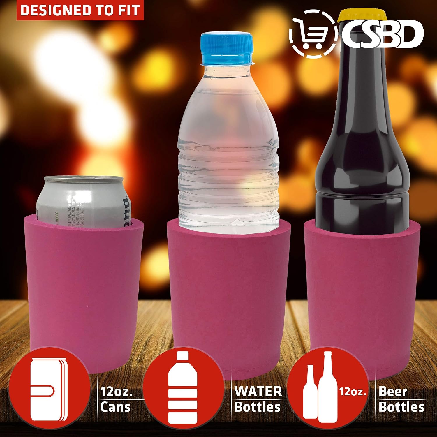 CSBD Blank Beer Can Huggers, 6 Pack, Insulated Cooler for Alcohol and Soft Drinks, Flexible Drink Caddies for DIY Projects, Parties, Events, Weddings or Branding (6, Pink)