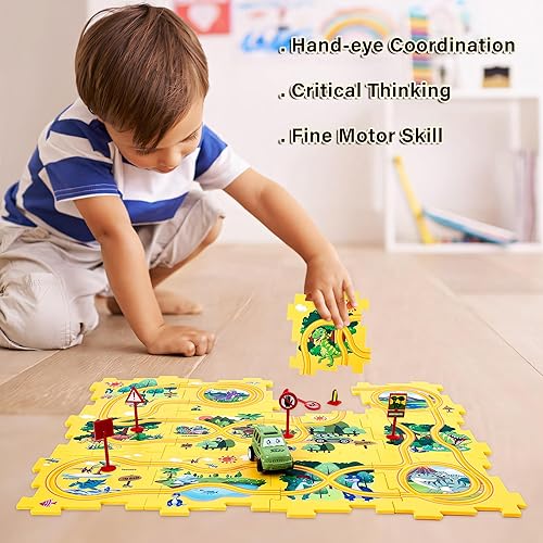 Miniatura 2 de Nuevos rompecabezas de dinosaurio de plástico para niños de 3 a 5 años con un lindo auto, juego de pista de rompecabezas para niños, juguetes