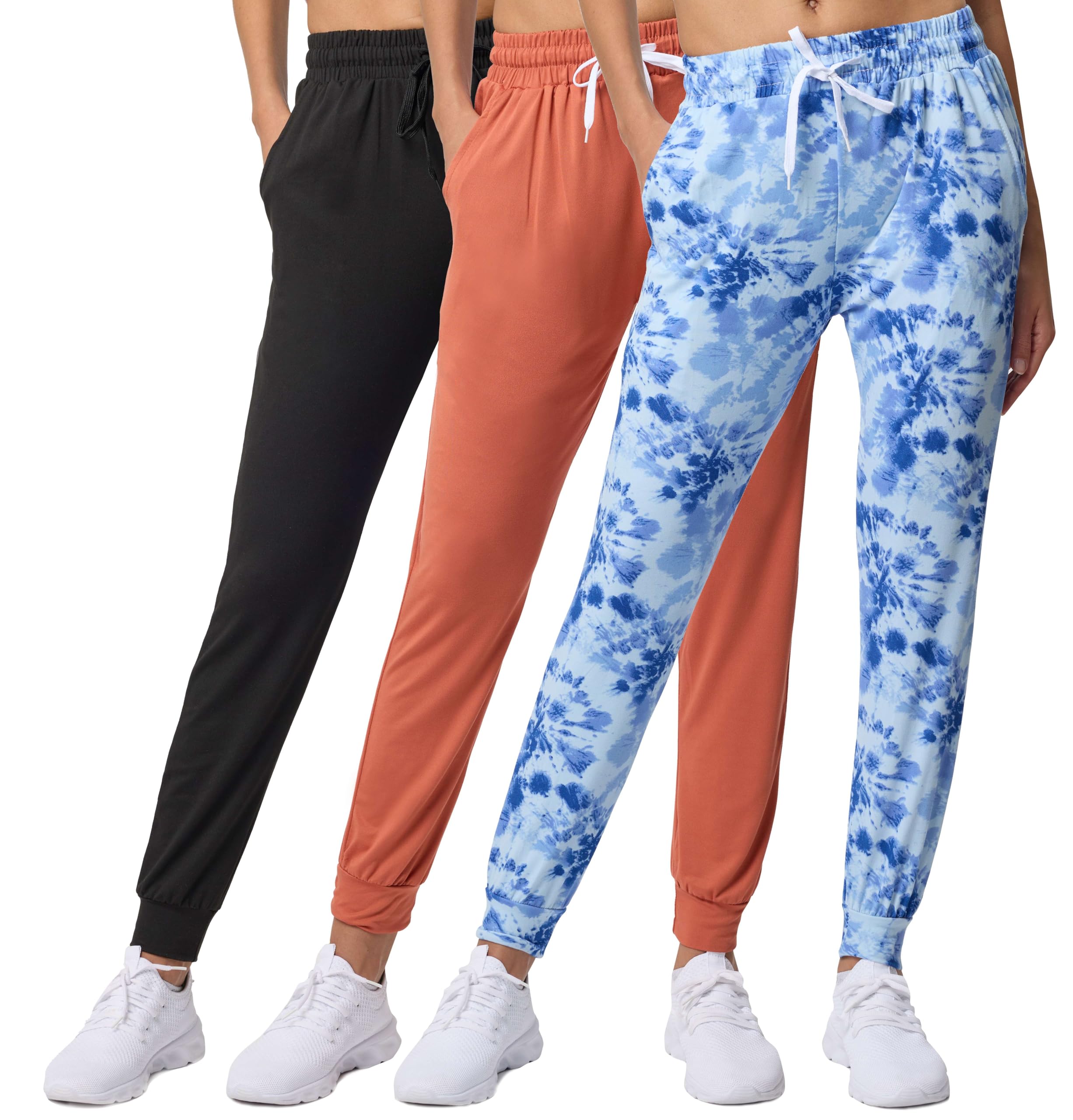 Real Essentials 3 Pack: Women's Ultra-Soft Lounge Joggers Sweatpants Athletic Yoga Pants with Pockets (Available in Plus)