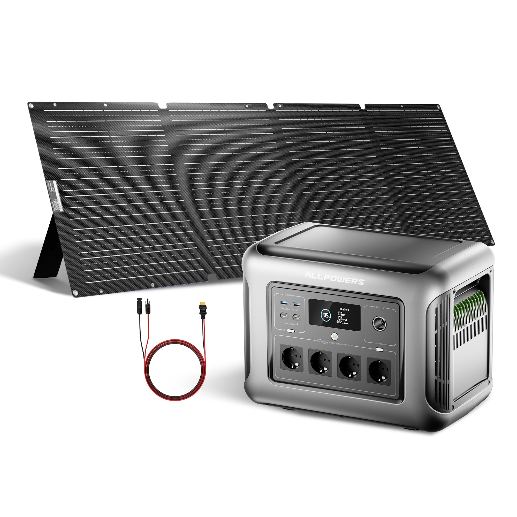 ALLPOWERS R1500 LITE Tragbare Powerstation mit 200W Solarpanel, 1056Wh LFP Batterie Backup mit 4 1600W AC Ausgäng, Generatoren mit 200W Solar Panel, Mobile Stromversorgung, Stromreserve für Camping