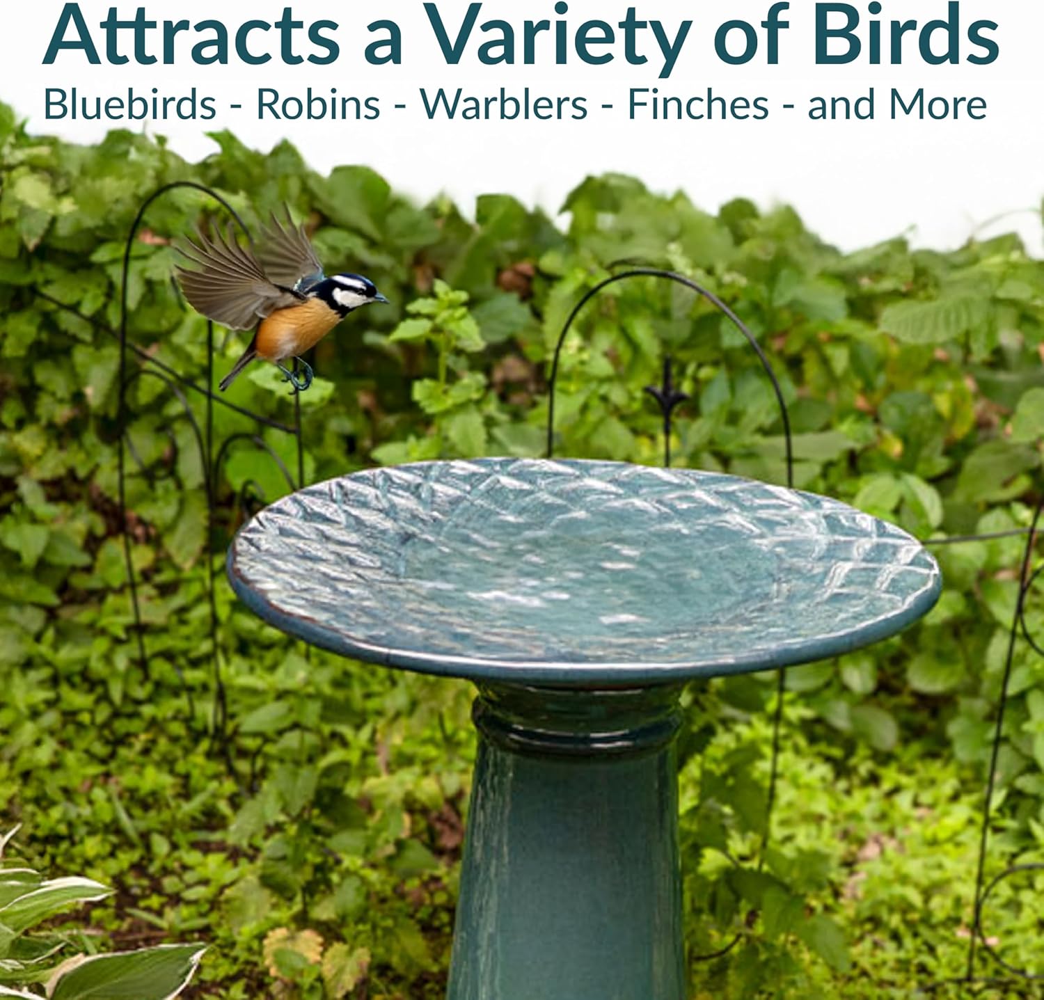 Sunnydaze Rennes Outdoor Ceramic Bird Bath - 22.5" H - UV- and Frost-Resistant - Glazed Bowl and Pedestal with Turquoise Finish