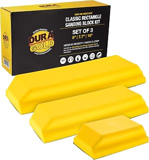 Dura-Gold Pro Series Rectangle Hand Sanding Block Kit - 3 Sizes 5", 7-3/4", 10" Hook & Loop + PSA Adapter for Auto Paint Prep & Woodworking