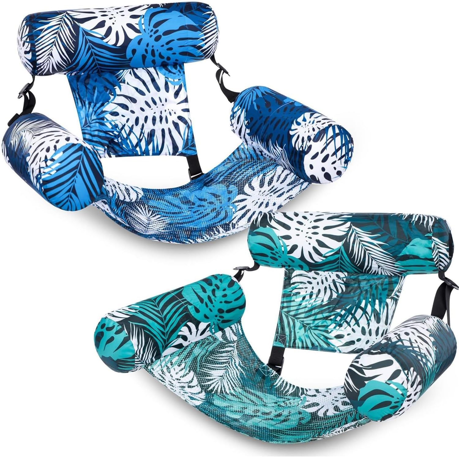Poolsessel für Erwachsene 2er Set Aufblasbare Poolliege mit Rückenlehne Schwimmsessel für Pool Erwachsene Wassersessel Pool Liegestuhl Aufblasbarer Sessel für Pool Blau & Grün