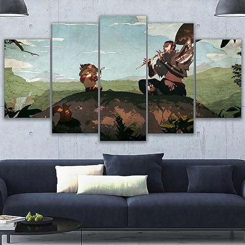 Vista 3 de Juego de 5 lienzos impresos Teemo Yasuo Art para sala de estar, dormitorio, oficina, listo para colgar, tela para el hogar, videojuegos, diferentes