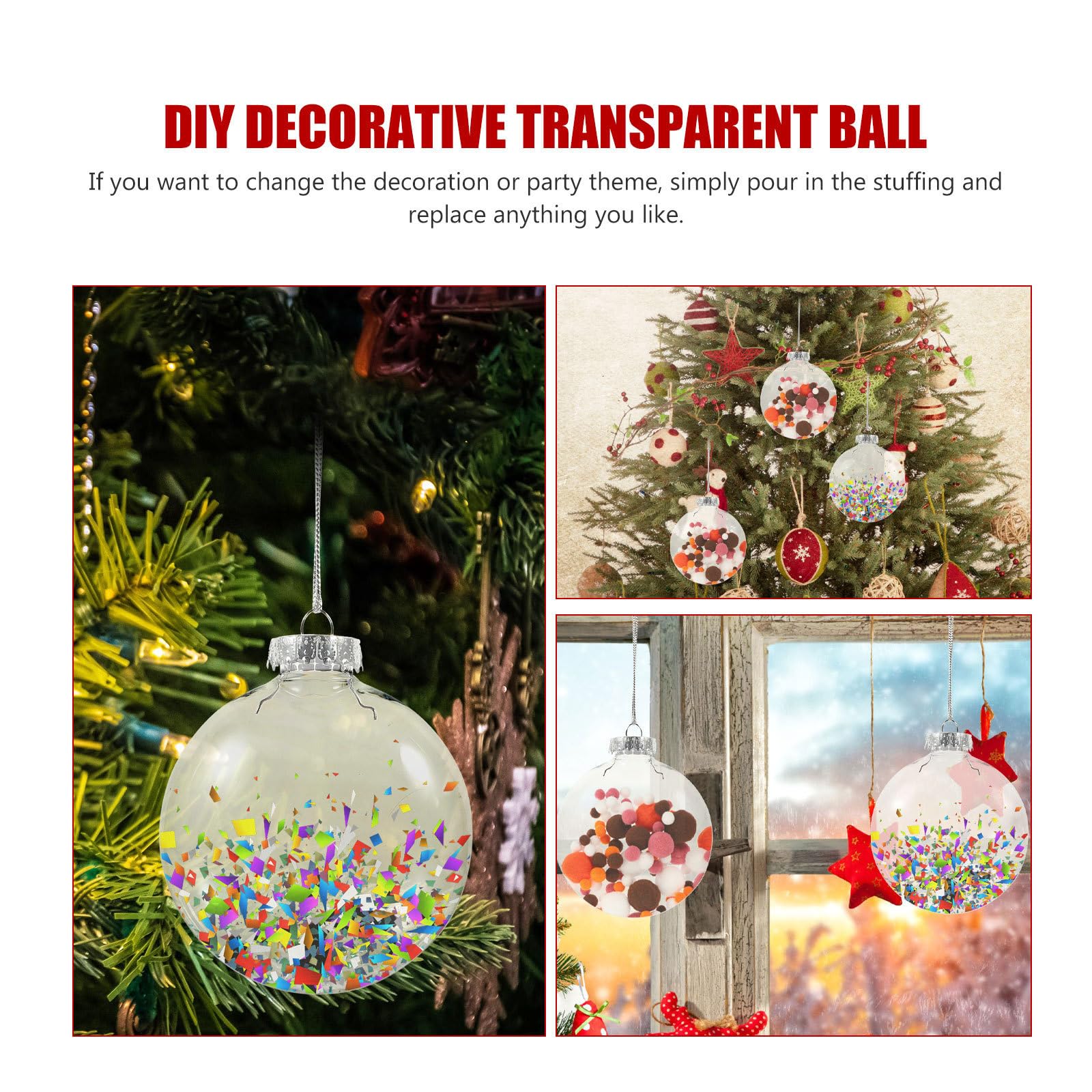 Gadpiparty 6 Piezas Adorno Colgante Navideño Bola Transparente Rellenable | Can Be Separated Into Two Parts, Fácil de Usar, Relleno Personalizable, Plástico Pet Resistente