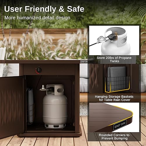 Miniatura 5 de EAST OAK Mesa para fogata de propano de 28 pulgadas, fogata de gas de acero de 50,000 BTU para exteriores, terraza de patio y jardín, mesa de fuego