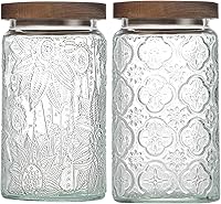 Vista 1 de Tarro de almacenamiento de vidrio hermético de 34 onzas con tapa de bambú - Tarro de vidrio vintage, recipientes de alimentos vintage, juego