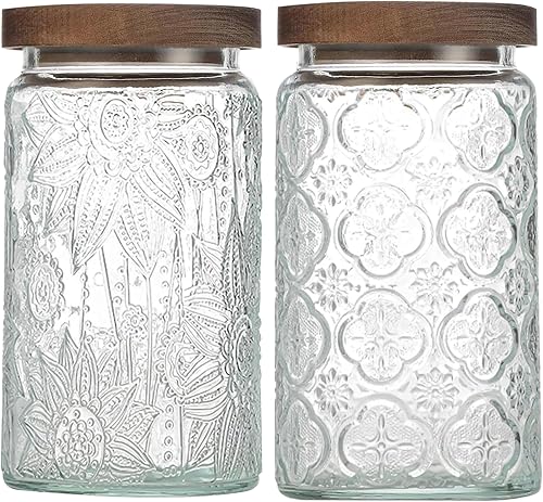 Tarro hermético de almacenamiento de vidrio de 34 onzas con tapa de bambú Tarro de vidrio vintage recipientes de alimentos vintage para encimera de