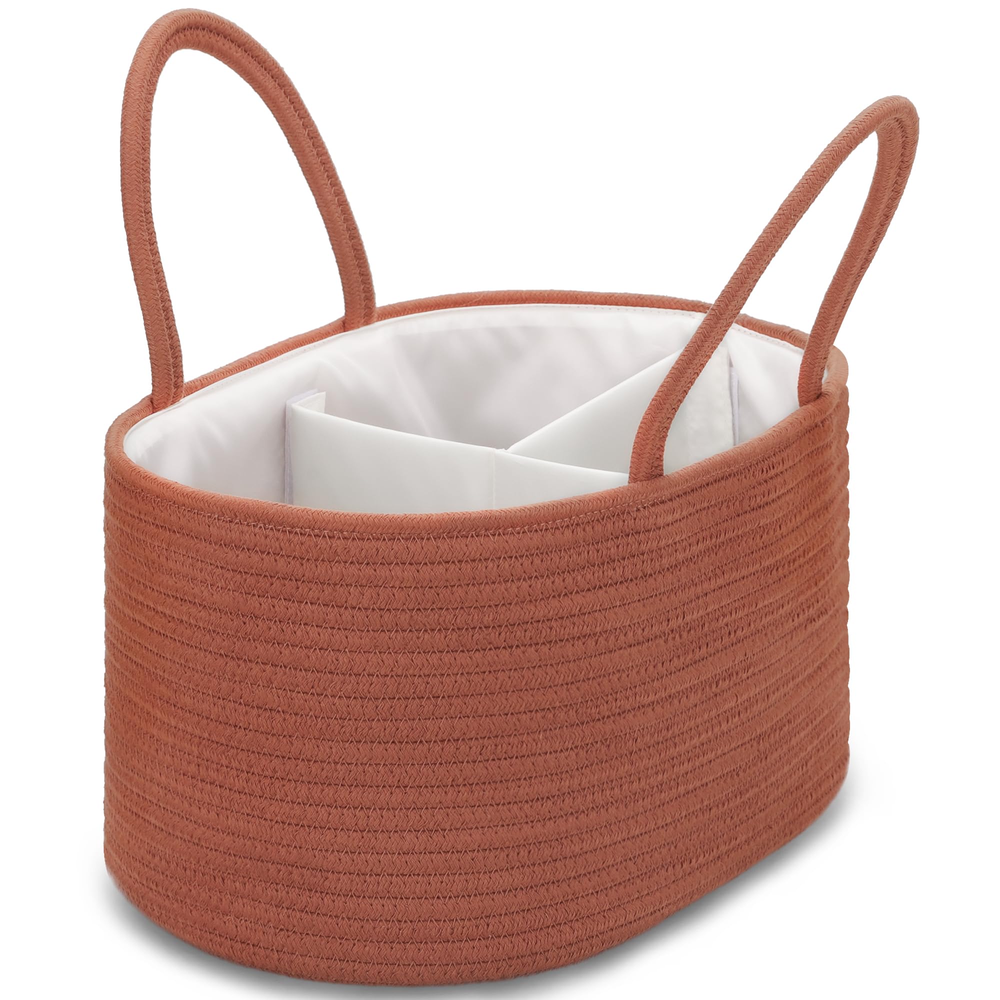 COMSE Large Nappy Caddy Organizer for Girl Boy Baby Car Diaper Caddy with Handles, Cotton Rope Diaper Basket