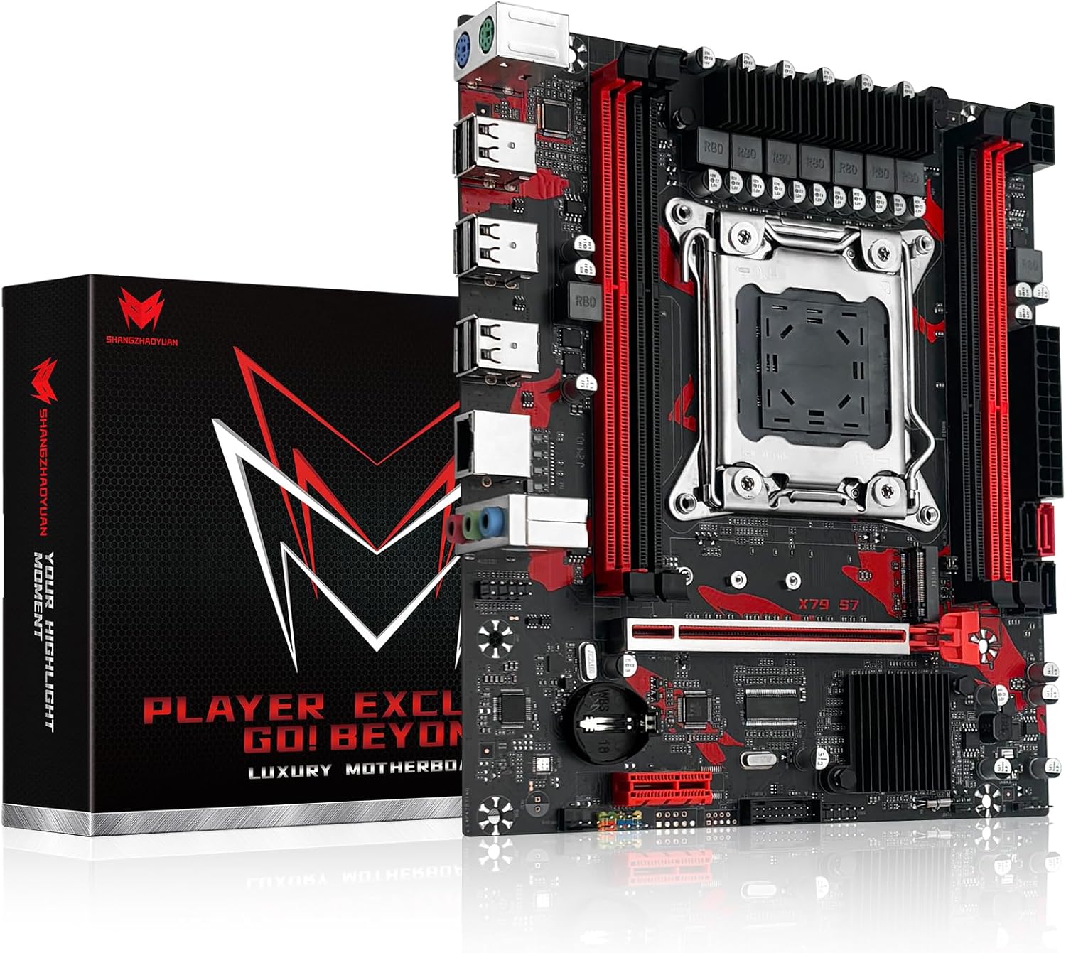 X79 S7 Gaming Motherboard LGA 2011 for Intel Xeon E5 E7, Core I7 Series CPUs, Support DDR3 RAM Max 256GB, NGFF/NVME M.2, SATA 3.0, PC Computer Server Mainboard