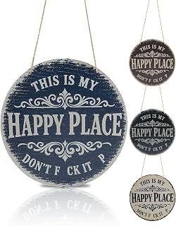 This Is My Happy Place Don’t F It Up Metal Funny Sign Large Thickened | Adult Humor Wall Art, Funny Rustic Garage Sign for Home ,Bar , Garage,Bedroom ,Cave,Decor, Multiple Sizes and Colors