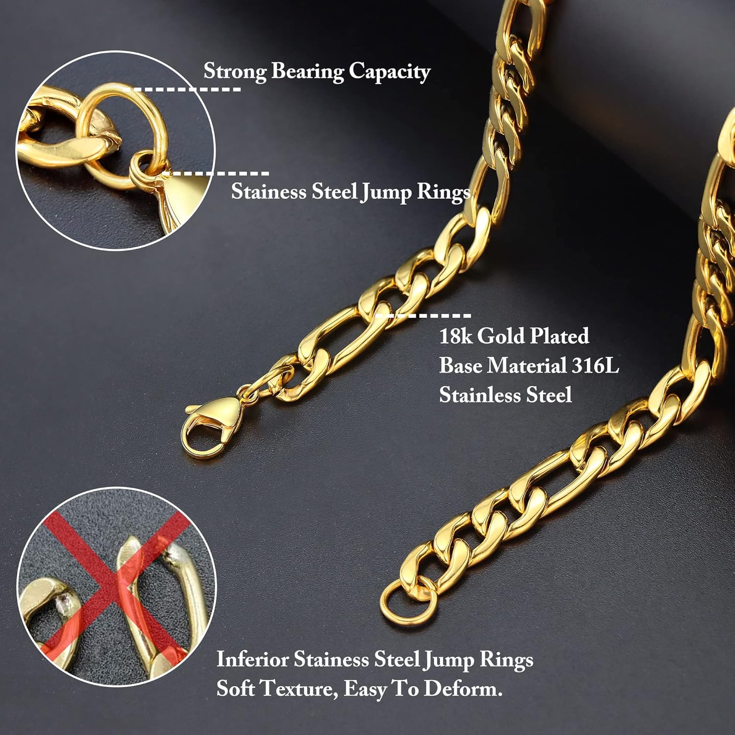 Estendly Gold Plated Figaro Chain Necklace Stainless Steel Figaro Link Chain for Men Women - Image 4
