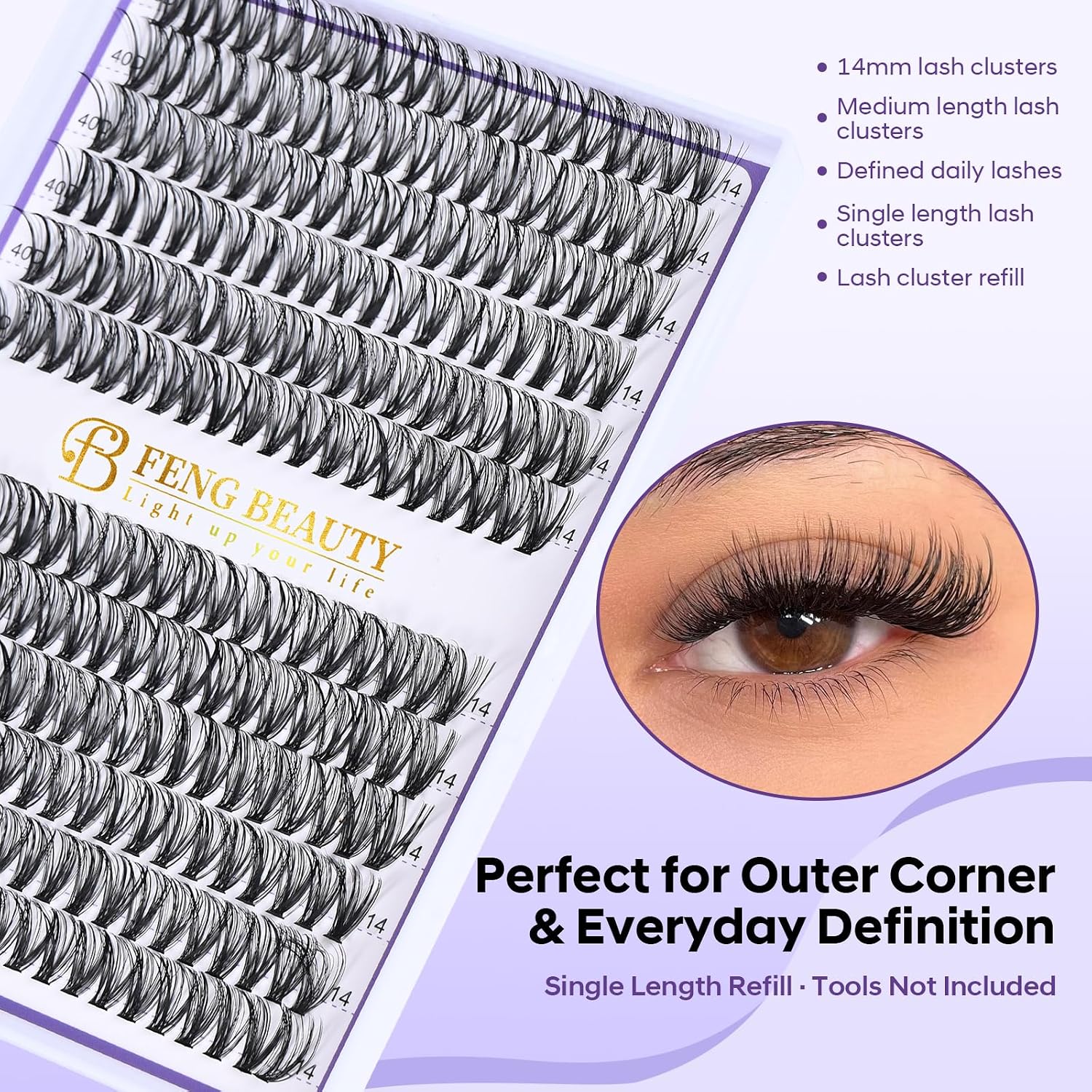 240PCS Natural Lash Clusters Mixed Length 14mm 40D,Wispy D Curl Individual Lashes for DIY Cat Eye Look,Lightweight Reusable Cluster Lashes for Beginners (No Tools Included) image 3
